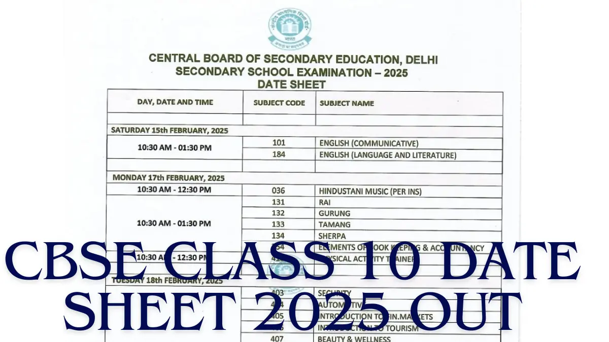 2026 Board Exam Date Sheet